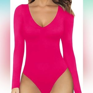 Deep V Neck Long Sleeve Top,Size-L